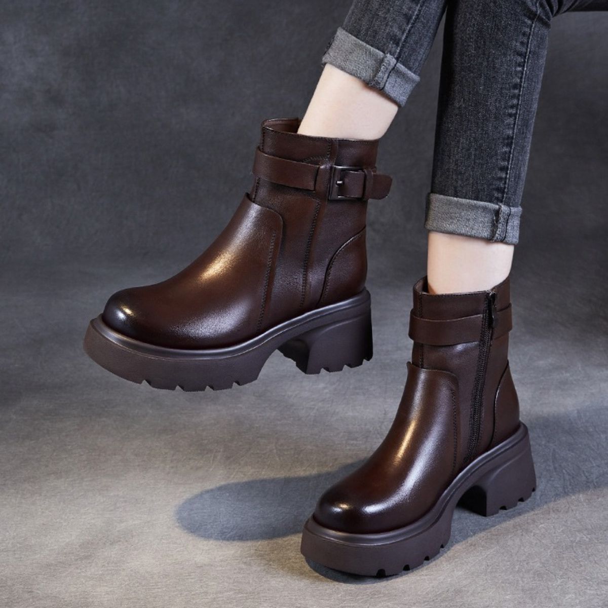 Women's Elsa Platform Leather Boots - 6cm/2.4in