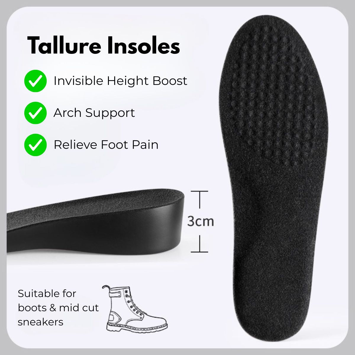 Tallure Active Support Insoles - 1.2" (3cm)