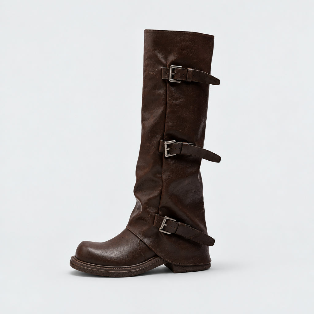 Rafael Knee High Buckle Boots - 10cm/4in